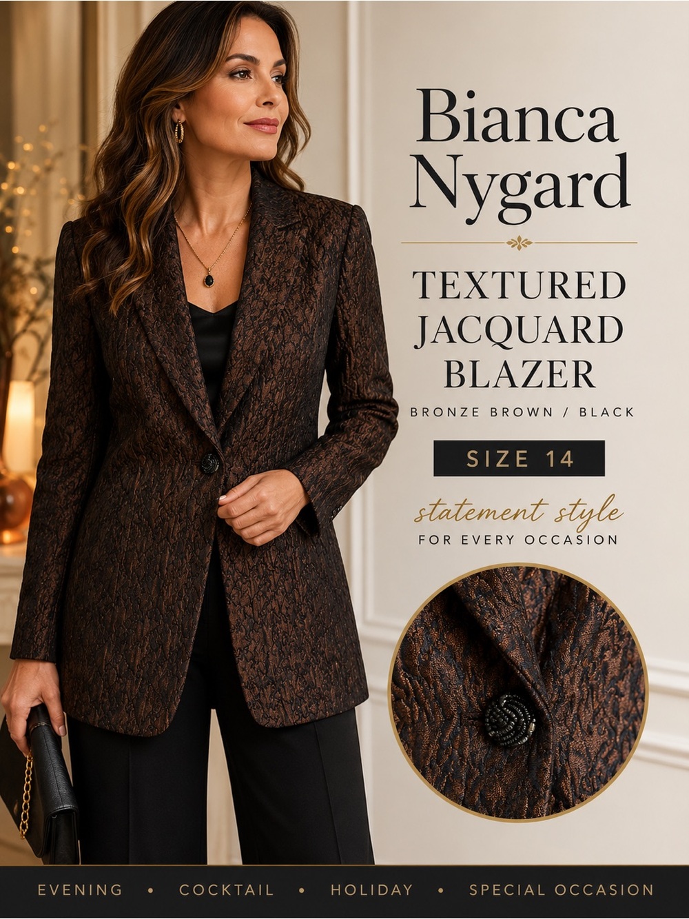 Bianca Nygard Bronze Brown & Black Textured Jacquard Blazer